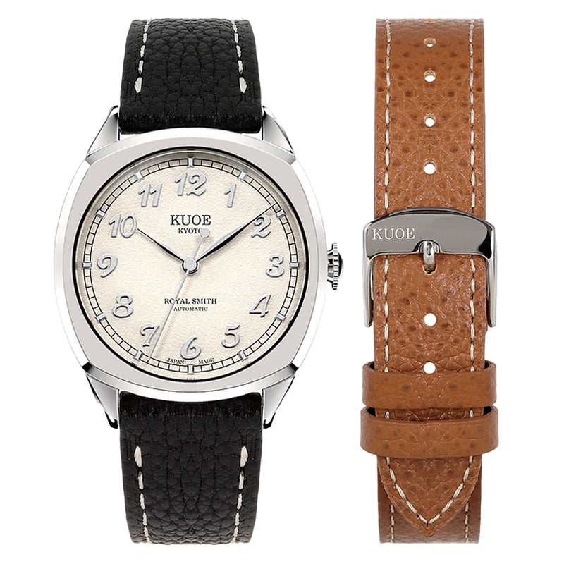 KUOE Royal Smith 90-008 Silver 34mm Dress Watch with Ivory Dial #RS90008-SV-SV