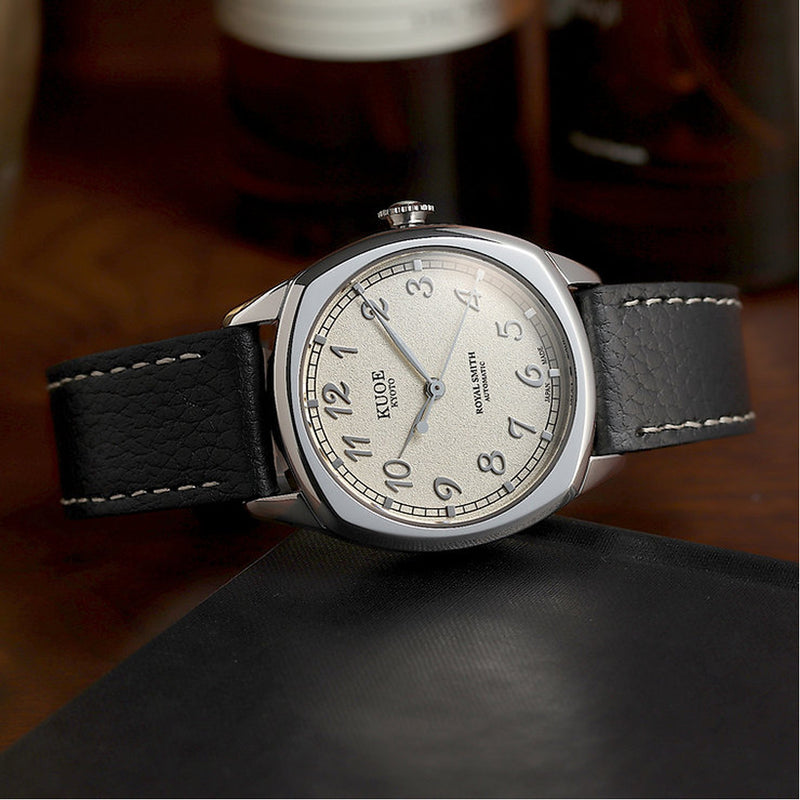 KUOE Royal Smith 90-008 Silver 34mm Dress Watch with Ivory Dial #RS90008-SV-SV