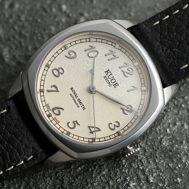 KUOE Royal Smith 90-008 Silver 34mm Dress Watch with Ivory Dial #RS90008-SV-SV