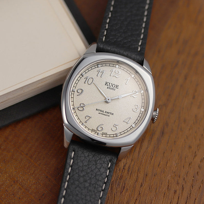 KUOE Royal Smith 90-008 Silver 34mm Dress Watch with Ivory Dial #RS90008-SV-SV