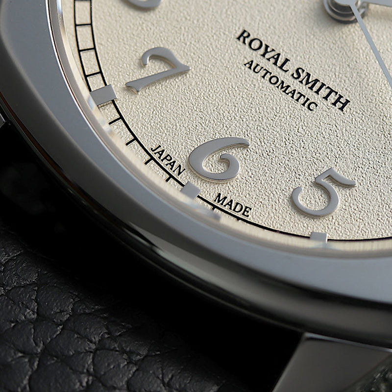 KUOE Royal Smith 90-008 Silver 34mm Dress Watch with Ivory Dial #RS90008-SV-SV