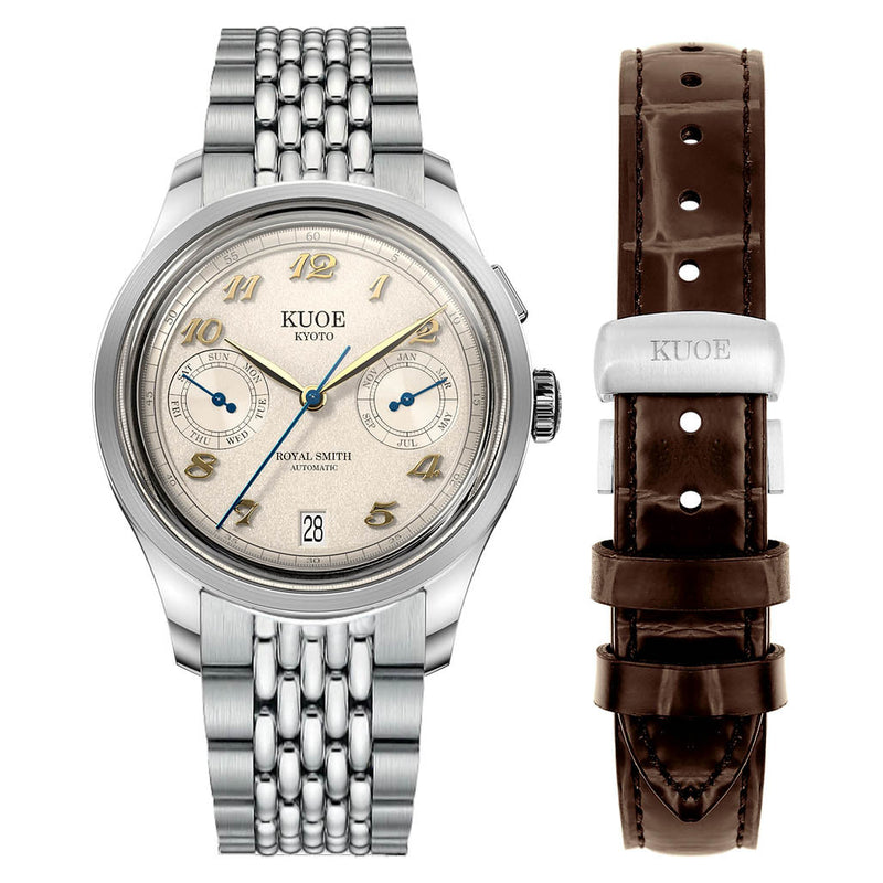 KUOE Royal Smith 90-0010 Grainy Ivory Dial Watch #RS90010-IV-GRAINY-BOR-EX