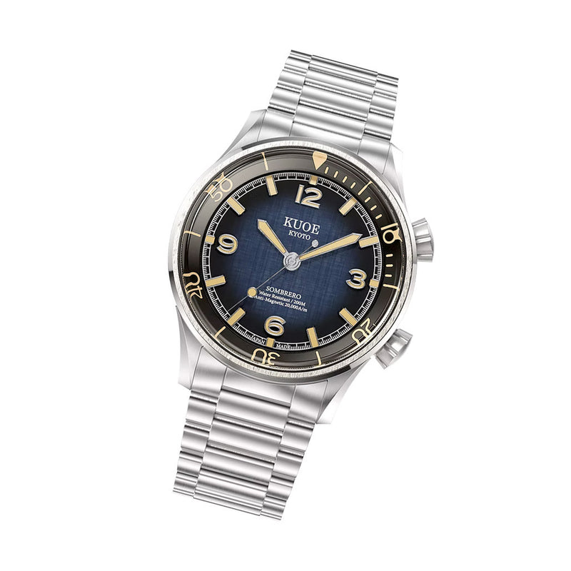 KUOE Sombrero 90-011 Blue Linen Textured Dial Watch #SM90011-GNV-FLAT