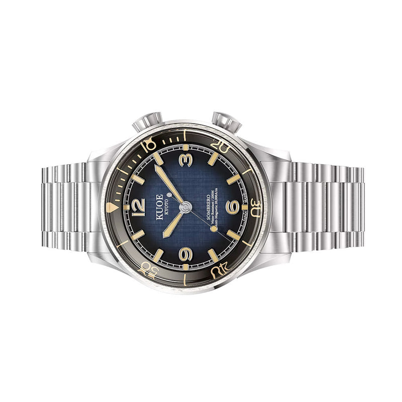 KUOE Sombrero 90-011 Blue Linen Textured Dial Watch #SM90011-GNV-FLAT