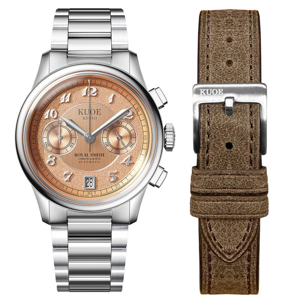 KUOE ROYAL SMITH 90-012 Automatic Chronograph with Salmon Dial #RS90012-A-SAL-FLAT