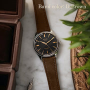 KUOE Royal Smith 90-006 Automatic 39mm Watch with Black Dial #RS9006C-SV-BK-IT-DBR-LARGE