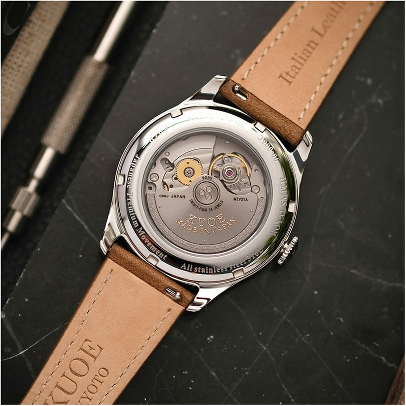 KUOE Royal Smith 90-006 Automatic 39mm Watch with Black Dial #RS9006C-SV-BK-IT-DBR-LARGE