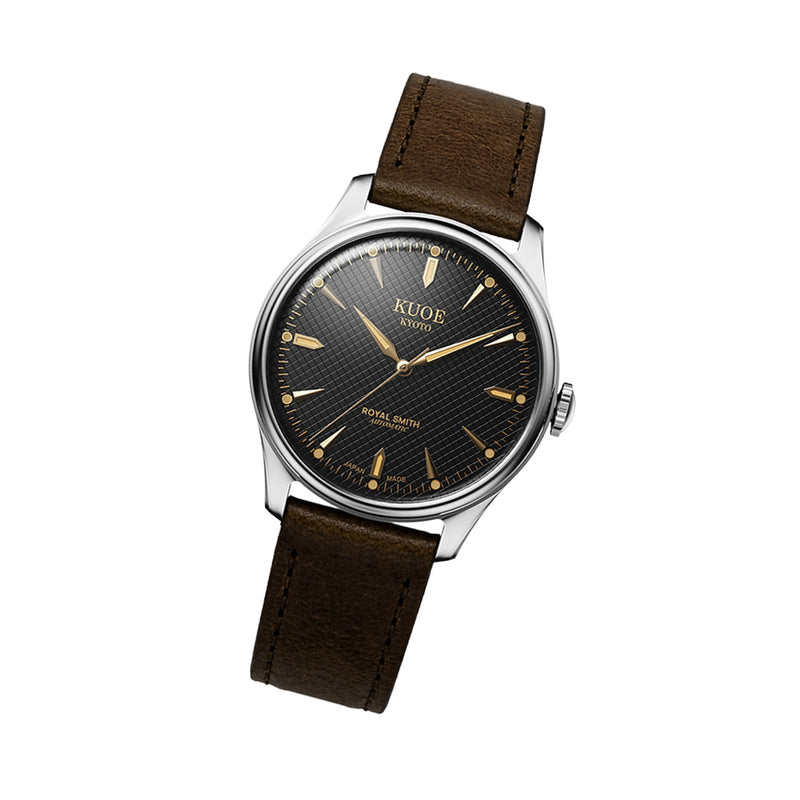 KUOE Royal Smith 90-006 Automatic 39mm Watch with Black Dial #RS9006C-SV-BK-IT-DBR-LARGE