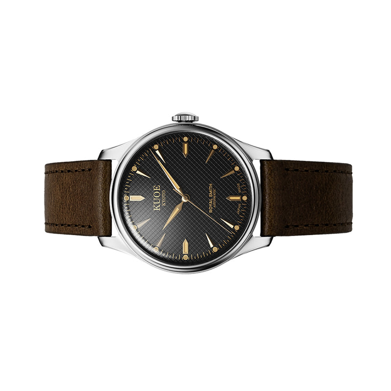 KUOE Royal Smith 90-006 Automatic 39mm Watch with Black Dial #RS9006C-SV-BK-IT-DBR-LARGE