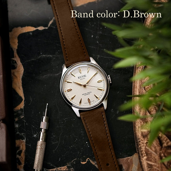 KUOE Royal Smith 90-006 Automatic 39mm Watch with Ivory Dial #RS9006C-SV-IV-IT-DBR-LARGE