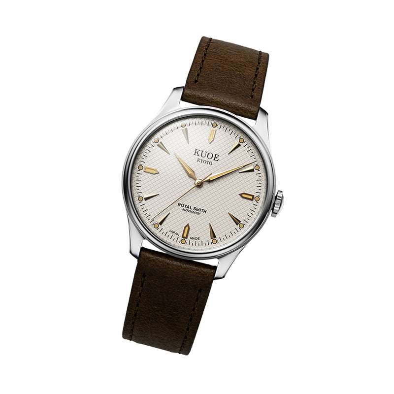 KUOE Royal Smith 90-006 Automatic 39mm Watch with Ivory Dial #RS9006C-SV-IV-IT-DBR-LARGE