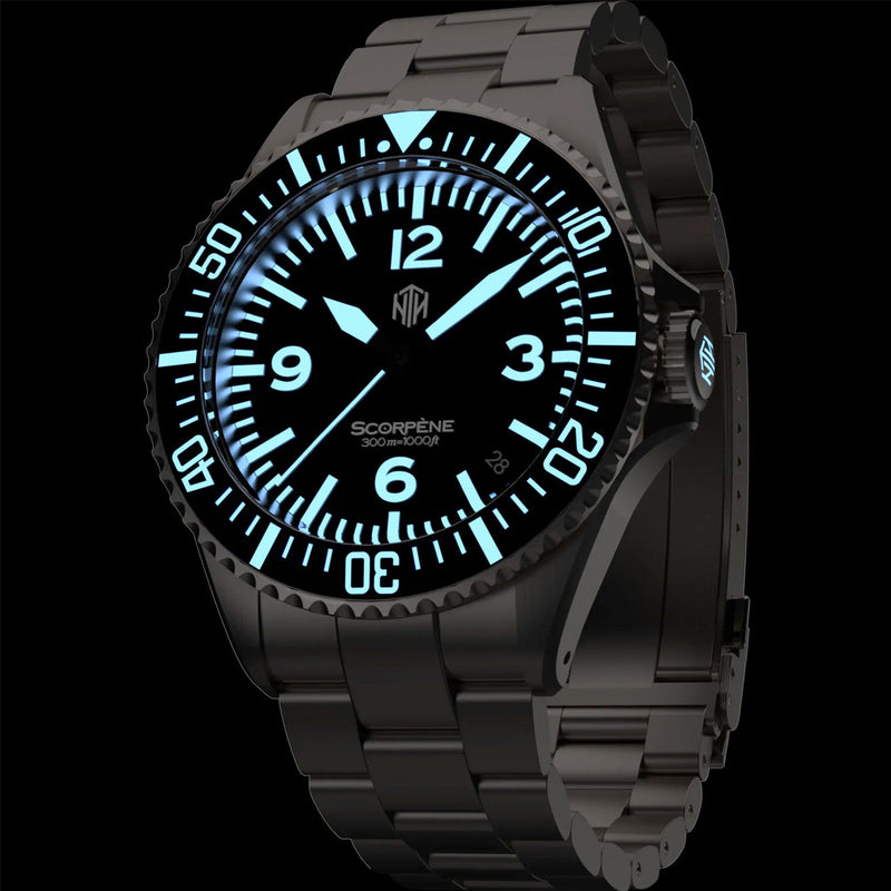 NTH Scorpene Black Hi-Beat Automatic Dive Watch with Date #WW-NTH-SCKD lume
