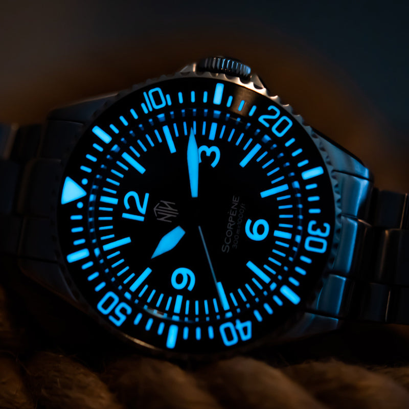 NTH Scorpene Black Hi-Beat Automatic Dive Watch without Date #WW-NTH-SCKN lume