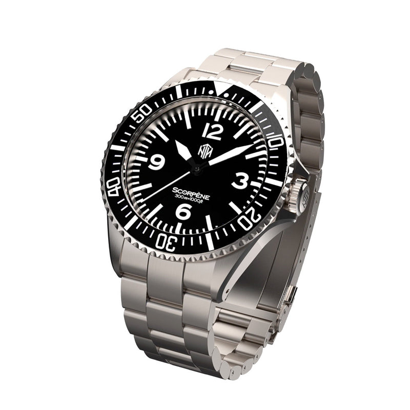 NTH Scorpene Black Hi-Beat Automatic Dive Watch without Date #WW-NTH-SCKN tilt