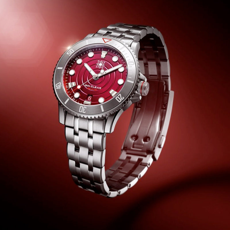 Second Hour Gin Clear Mk2 Ripple Watch with Red Dial #SEC-HOU-05