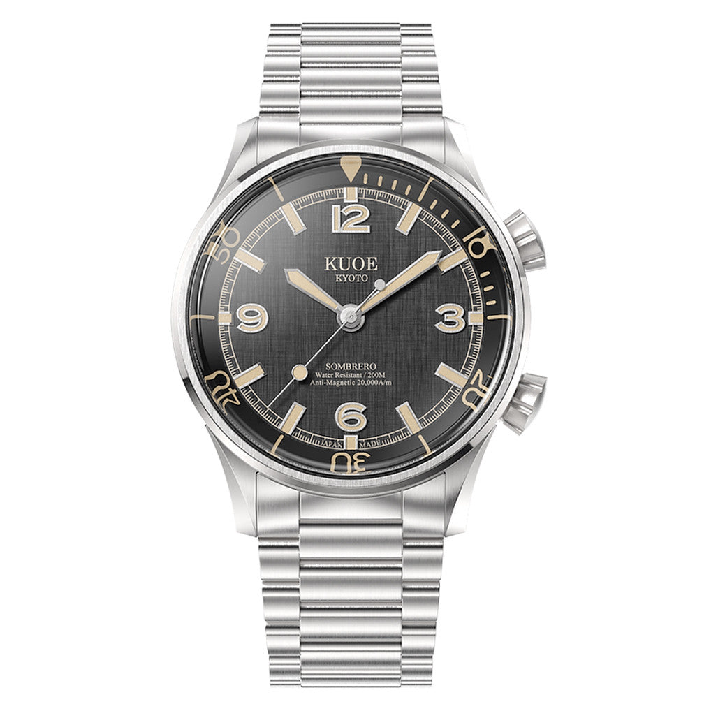 KUOE Sombrero 90-011 Black Linen Textured Dial Watch #SM90011-BK