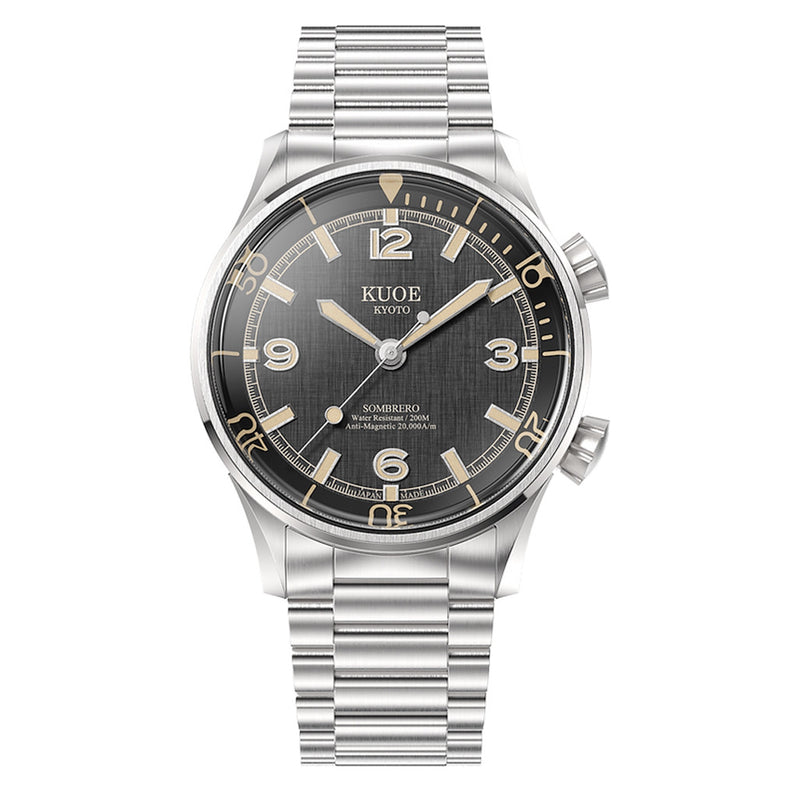 KUOE Sombrero 90-011 Black Linen Textured Dial Watch #SM90011-BK-FLAT