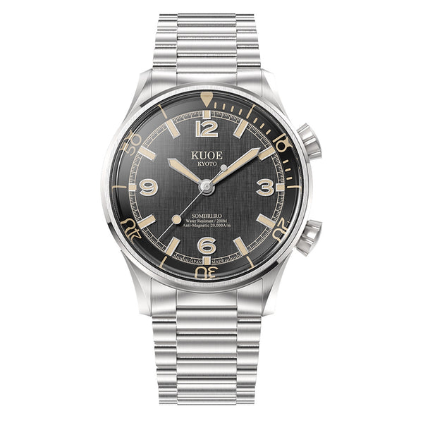 KUOE Sombrero 90-011 Black Linen Textured Dial Watch #SM90011-BK-FLAT