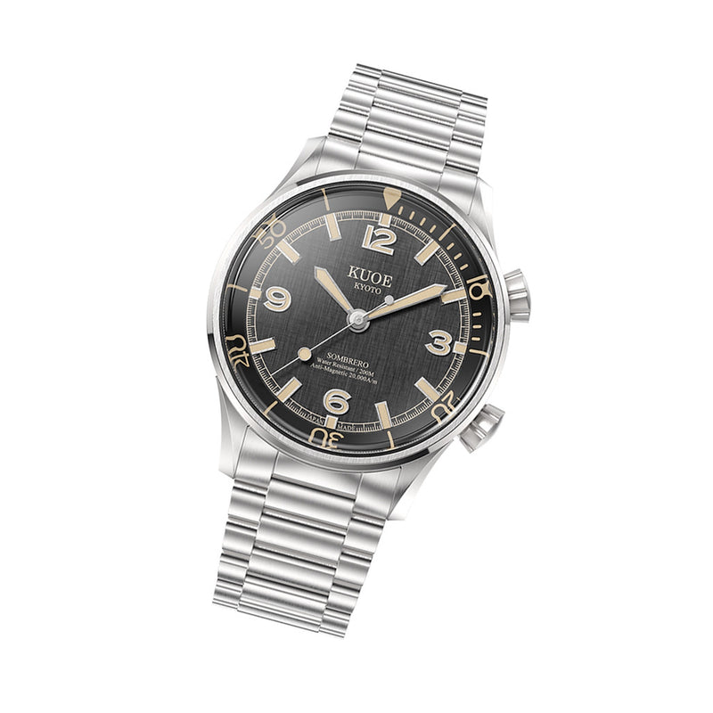 KUOE Sombrero 90-011 Black Linen Textured Dial Watch #SM90011-BK-FLAT
