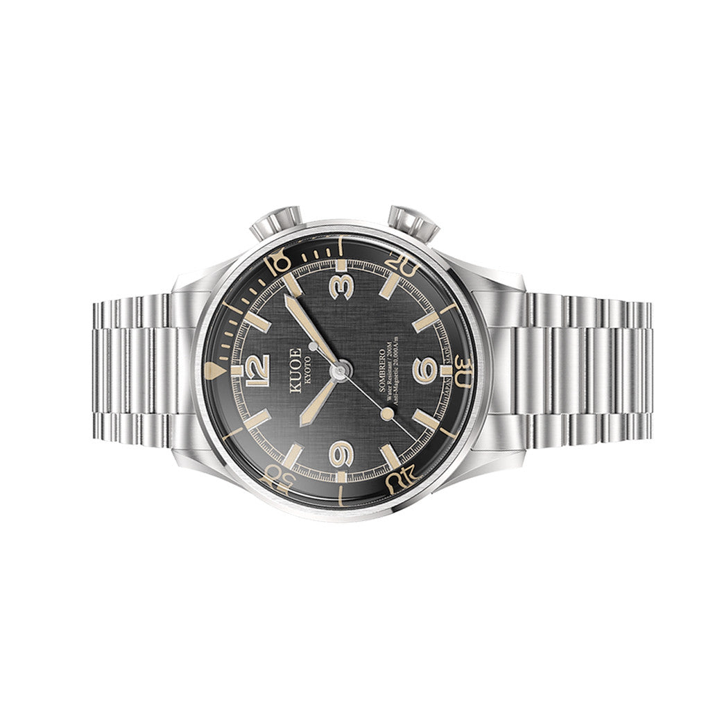 KUOE Sombrero 90-011 Black Linen Textured Dial Watch #SM90011-BK