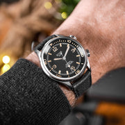 KUOE Sombrero 90-011 Black Linen Textured Dial Watch #SM90011-BK-JUB