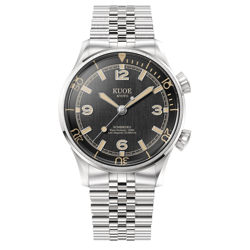 KUOE Sombrero 90-011 Black Linen Textured Dial Watch #SM90011-BK-JUB