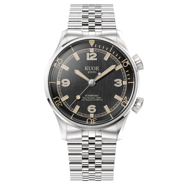 KUOE Sombrero 90-011 Black Linen Textured Dial Watch #SM90011-BK-JUB