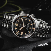 KUOE Sombrero 90-011 Black Linen Textured Dial Watch #SM90011-BK-JUB
