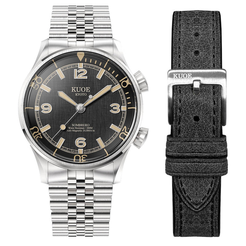 KUOE Sombrero 90-011 Black Linen Textured Dial Watch #SM90011-BK-JUB