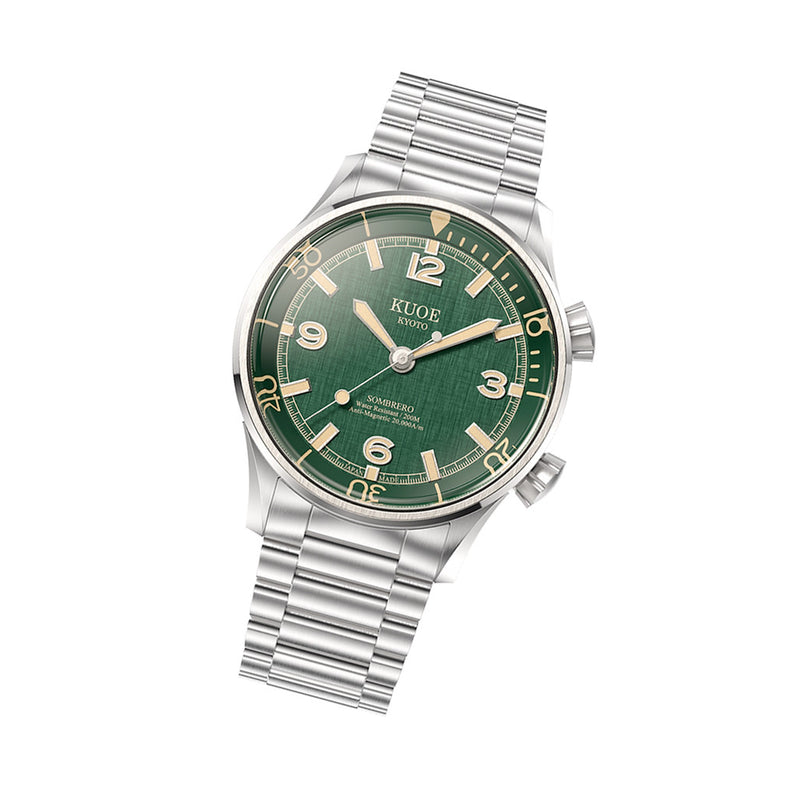 KUOE Sombrero 90-011 Green Linen Textured Dial Watch #SM90011-GR-FLAT
