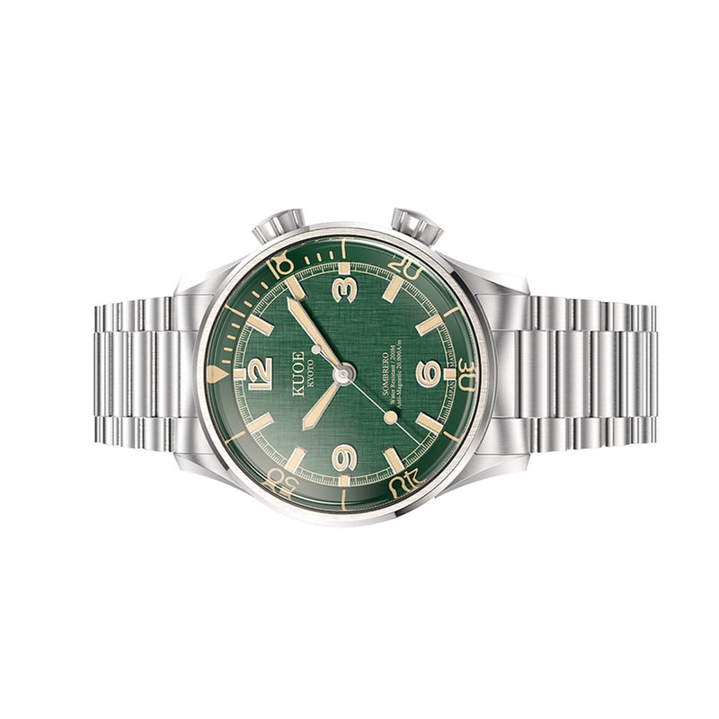 KUOE Sombrero 90-011 Green Linen Textured Dial Watch #SM90011-GR-FLAT
