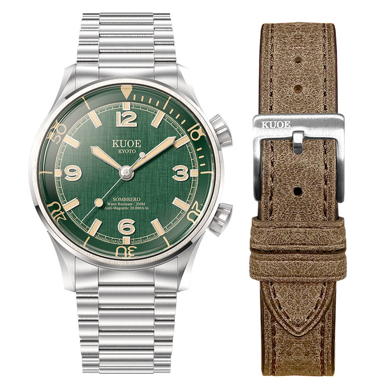 KUOE Sombrero 90-011 Green Linen Textured Dial Watch #SM90011-GR-FLAT
