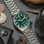 KUOE Sombrero 90-011 Green Linen Textured Dial Watch #SM90011-GR-FLAT