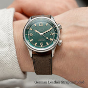 KUOE Sombrero 90-011 Green Linen Textured Dial Watch #SM90011-GR-FLAT