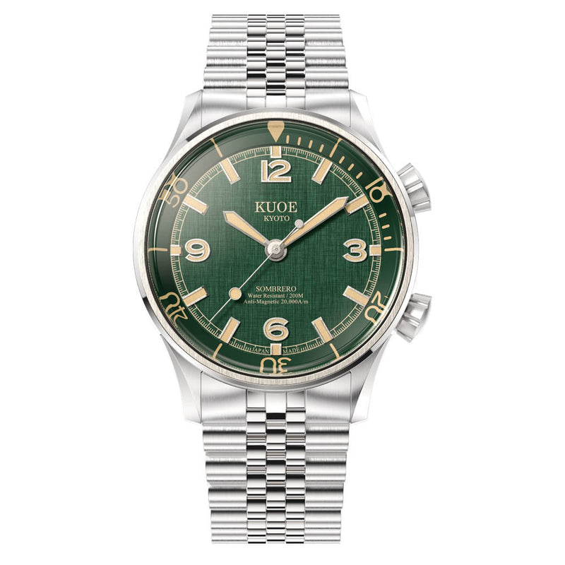 KUOE Sombrero 90-011 Green Linen Textured Dial Watch #SM90011-GR-JUB