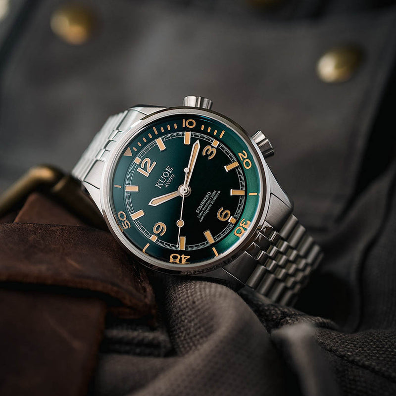 KUOE Sombrero 90-011 Green Linen Textured Dial Watch #SM90011-GR-JUB
