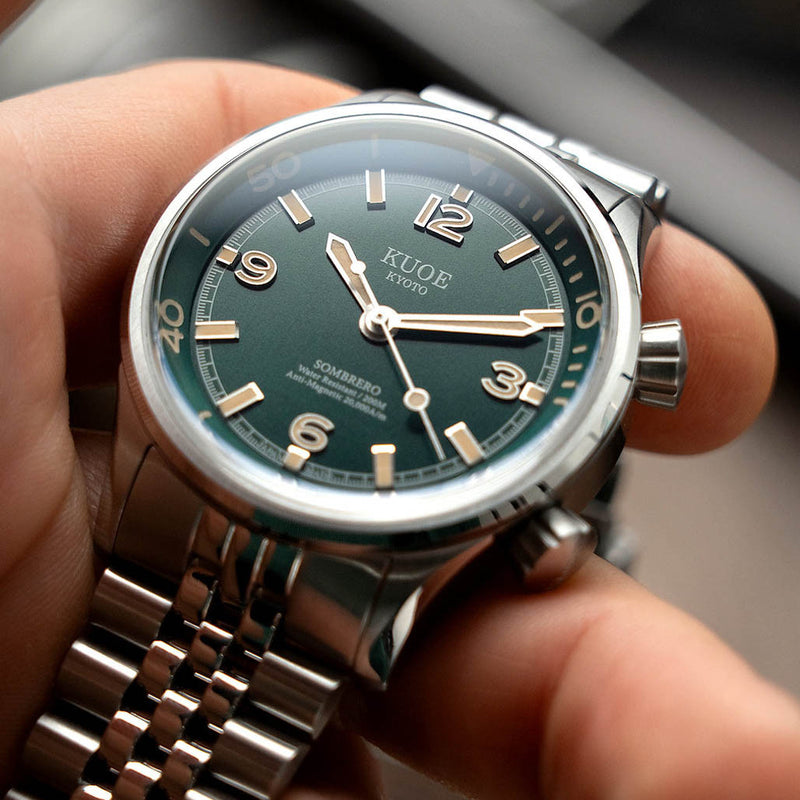 KUOE Sombrero 90-011 Green Linen Textured Dial Watch #SM90011-GR-JUB