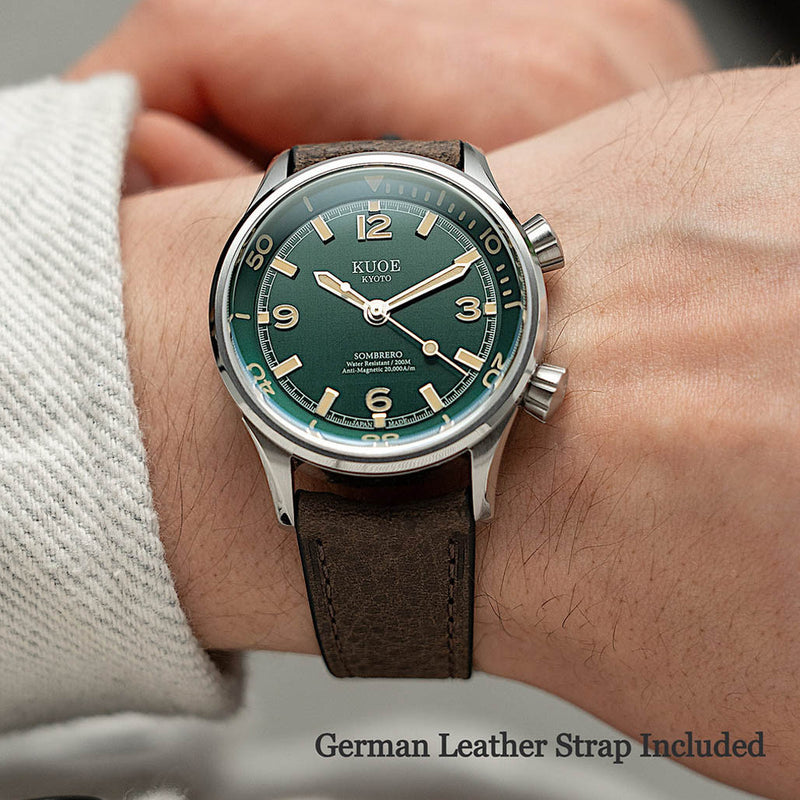 KUOE Sombrero 90-011 Green Linen Textured Dial Watch #SM90011-GR-JUB