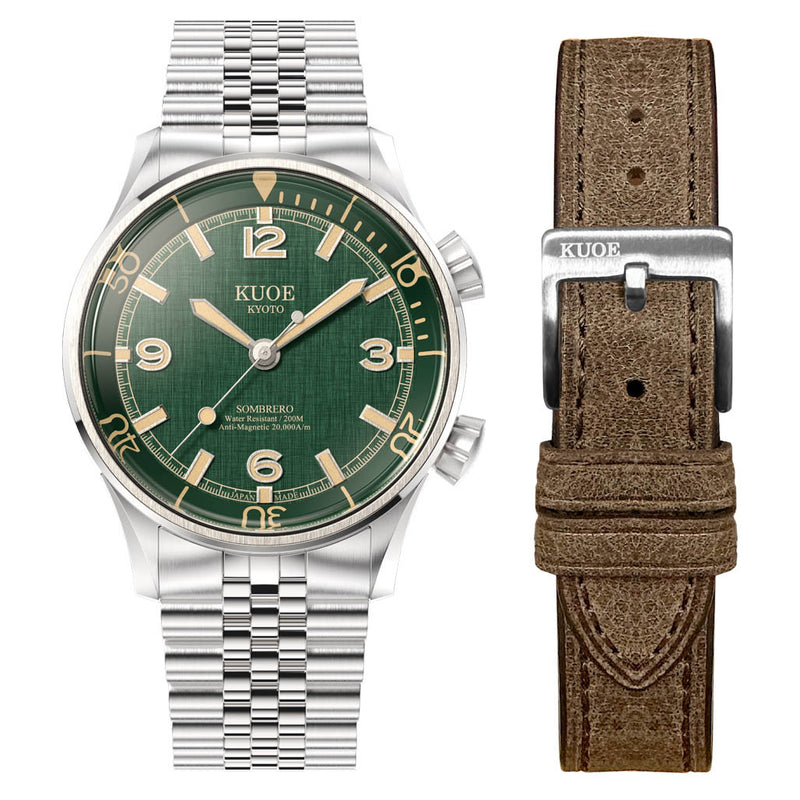 KUOE Sombrero 90-011 Green Linen Textured Dial Watch #SM90011-GR-JUB