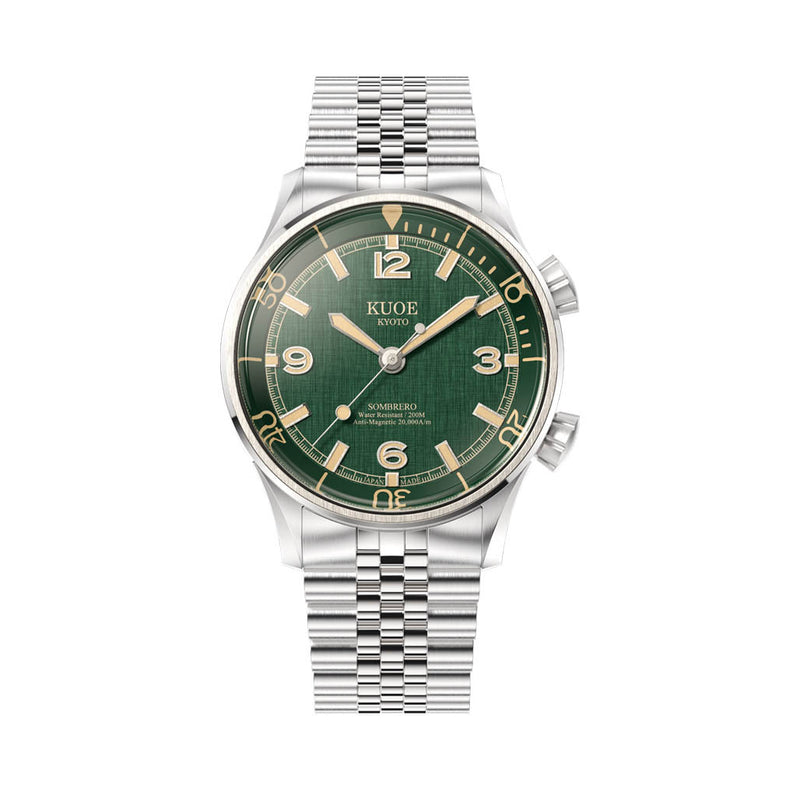 KUOE Sombrero 90-011 Green Linen Textured Dial Watch #SM90011-GR-JUB