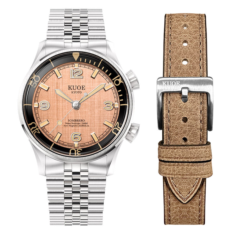 KUOE Sombrero 90-011 Salmon Linen Textured Dial Watch #SM90011-SAL-JUB