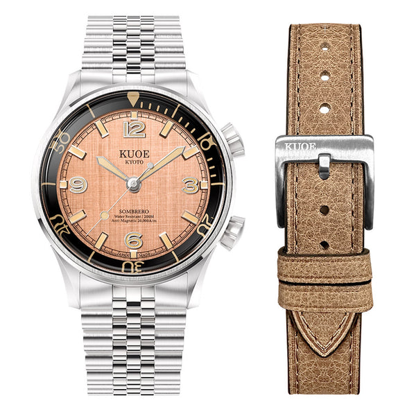 KUOE Sombrero 90-011 Salmon Linen Textured Dial Watch #SM90011-SAL-JUB
