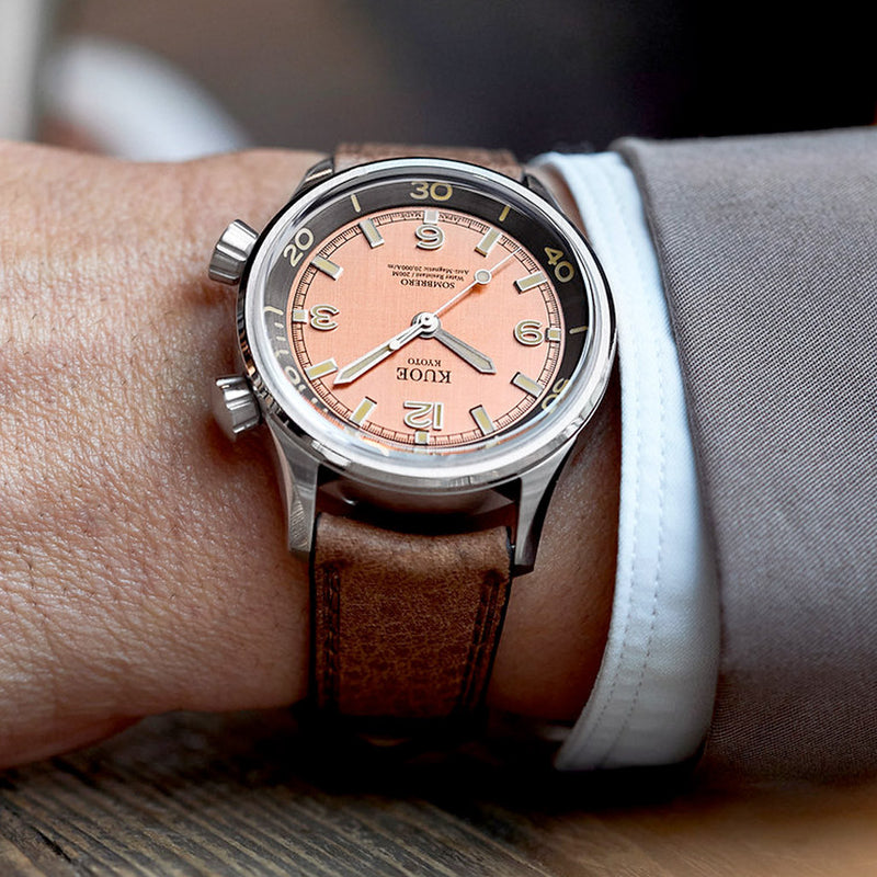 KUOE Sombrero 90-011 Salmon Linen Textured Dial Watch #SM90011-SAL-JUB