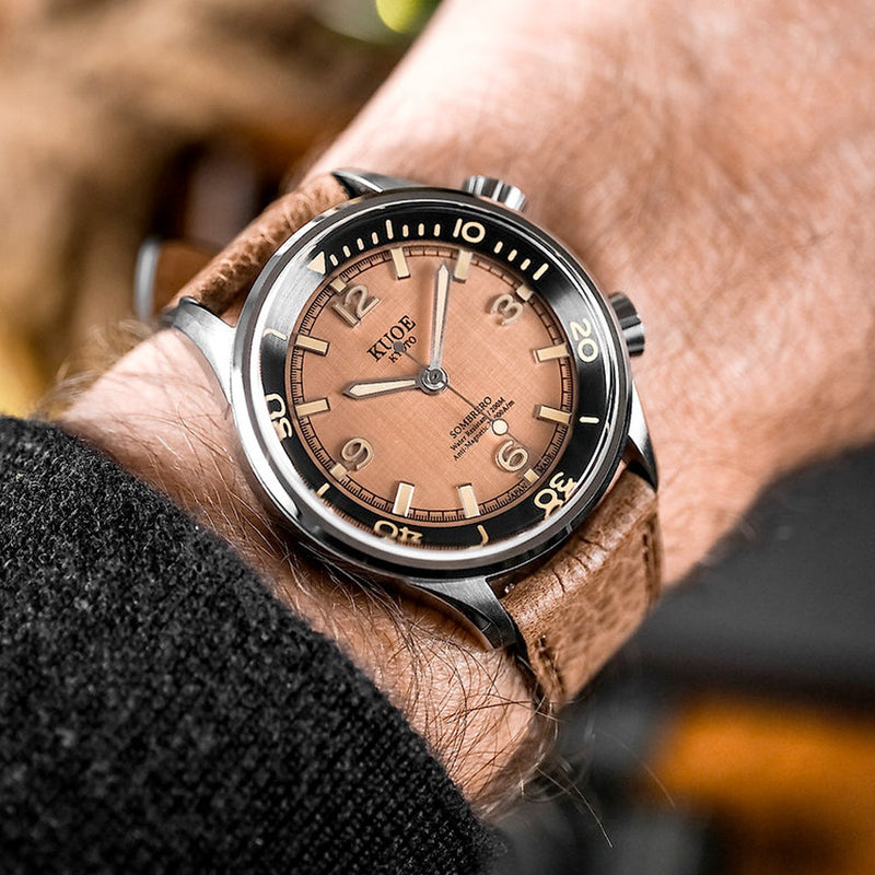 KUOE Sombrero 90-011 Salmon Linen Textured Dial Watch #SM90011-SAL-JUB