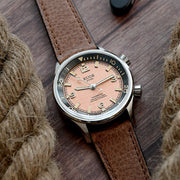 KUOE Sombrero 90-011 Salmon Linen Textured Dial Watch #SM90011-SAL-JUB