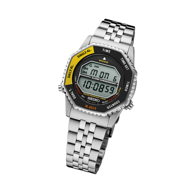 Seiko Rotocall Retro Digital Watch with Yellow Accents #SMGG17