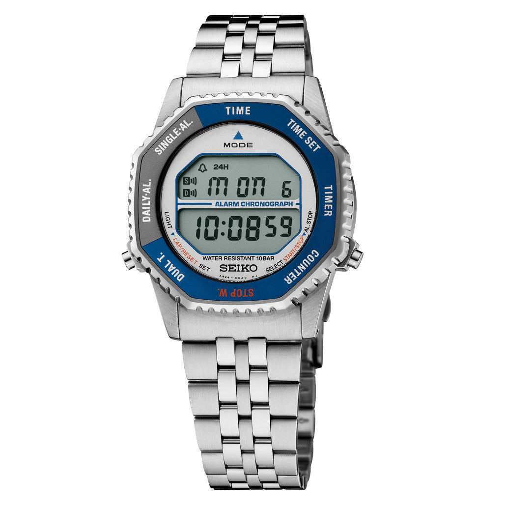 Seiko Rotocall Retro Digital Watch with Blue Accents #SMGG21