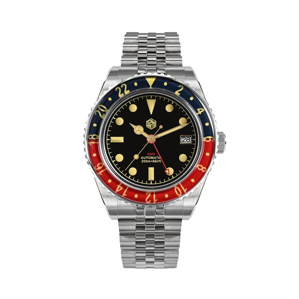 San Martin Automatic GMT Watch with Black Vintage Dial #SN005-B