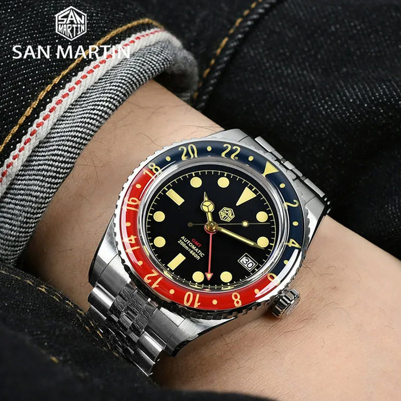San Martin Automatic GMT Watch with Black Vintage Dial #SN005-B