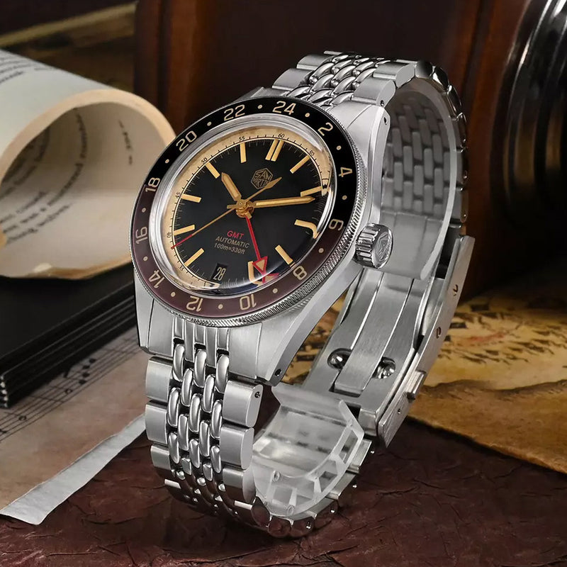 San Martin Automatic GMT Dive Watch with Aged Dial #SN0116-B